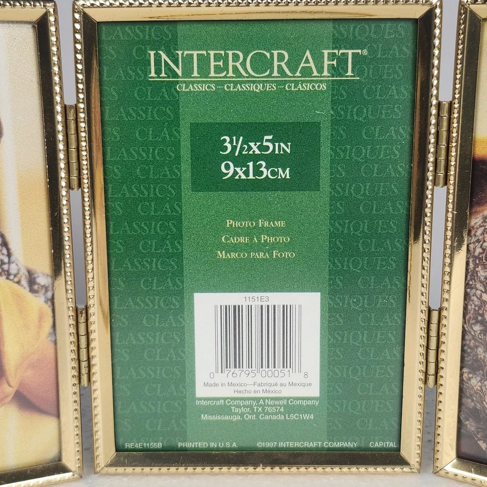 Intercraft Vintage Gold Metal Triple Folding Picture Frame 3.5x5 Triptych Beaded